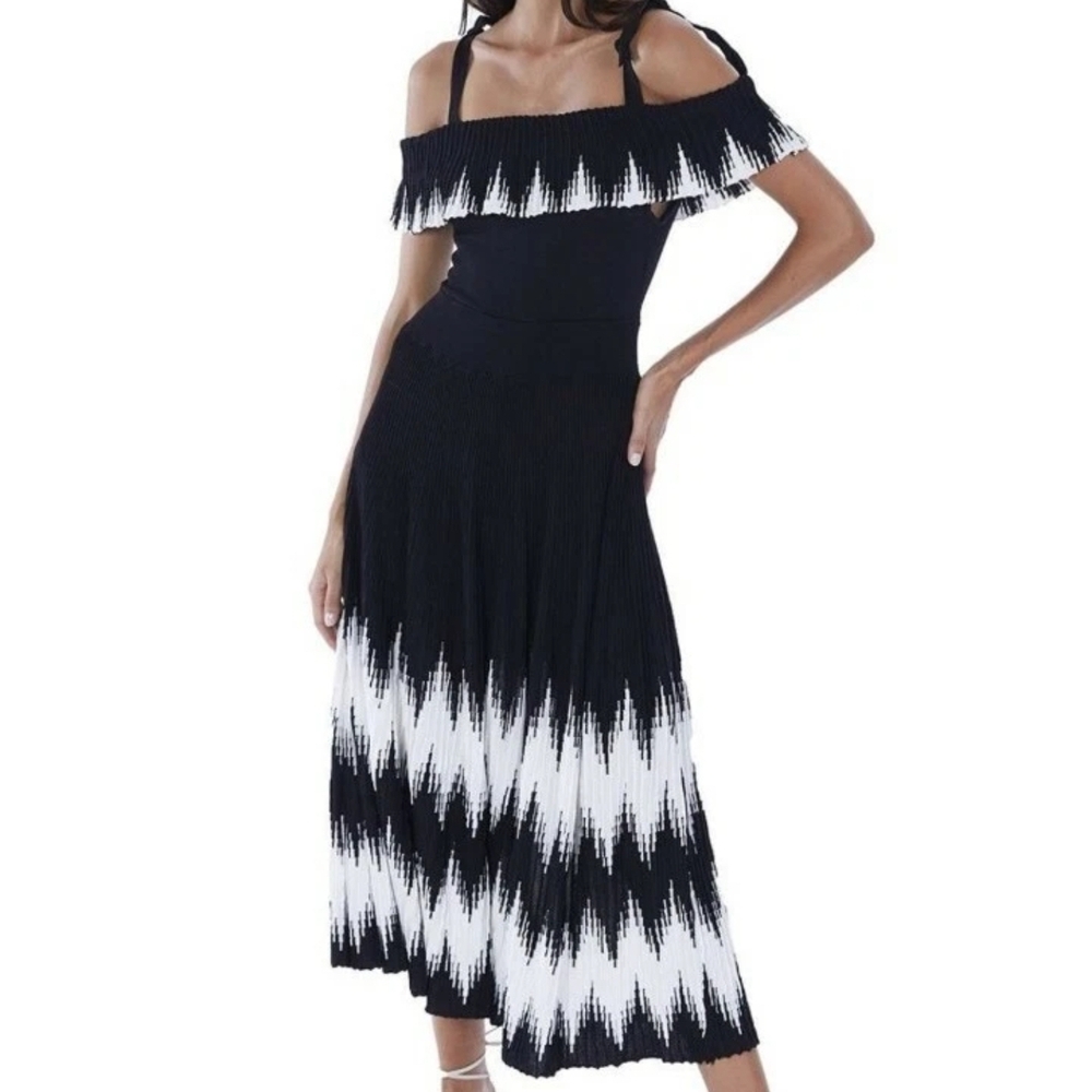 Allison New York Strapless Sun Dress Small Black White Ribbed